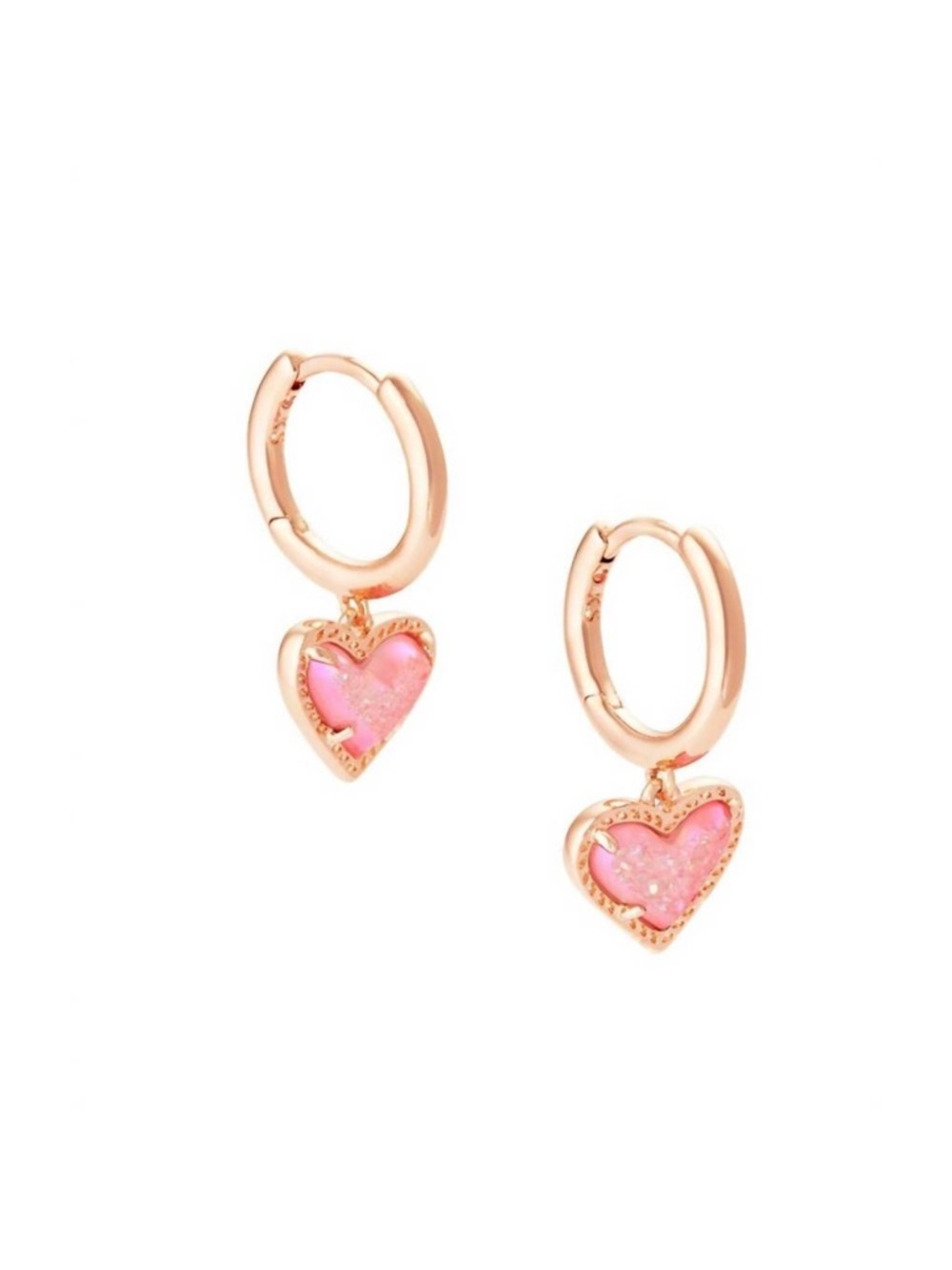 NEW KENDRA SCOTT women's ari heart huggie earring in light pink drusy